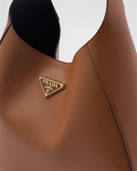 prada large leather shoulder bag with topstitching